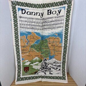 Vintage Irish Linen Tea Towel DANNY BOY Music & Map 19x29